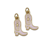 Gold CZ Pink Enamel Star Boot Charm, Sku#LK724