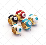 Enamel Turquoise Blue Evil Eye on Round Spacer Beads, 18K Gold Filled Large Hole Spacer Beads,6x8mm,Sku#Y541