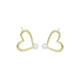 Gold White Pearl Heart Stud Earrings, Sku#LD478