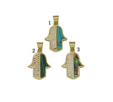 CZ Turquoise Malachite Abalone Hamsa Hand Charm, Sku#L677