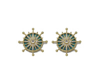 Gold CZ North Star On Turquoise Stone Charm, Sku#L704