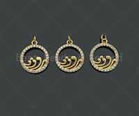 CZ Micro Pave Spindrift On Round Ring Pendant/Charm,Cubic Zirconia Water Wave Charm, Necklace Bracelet Charm Pendant,13x14mm, Sku#Y397