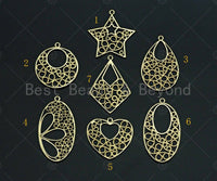 Filigree Gold Lacy Charm, Oval/Teardrop/Star/Heart Diamond Shape Brushed Gold Charm, Wire Charm, sku#CP11