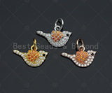 Cute CZ Micro Pave Little Bird With Heart Shape Charm, Bird Cubic Zirconia Pendant, Silver/Gold/Rose Gold, Animal Charm, 9x15mm, Sku#Y266