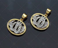 Dual Color Curve Pattern On Oval CZ Micro Pave Charms,Oval Charms/Pendant, Gold Pendant, Oval Necklace Charms, 16x16mm, Sku#F1282