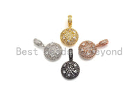 CZ Micro Pave Round Coin Shape Pendant/Charm, Round Cubic Zirconia Pendant, Silver/Gold/Rose Gold/Black Tone, 14x24mm,Sku#Z839