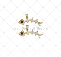 Big CZ Micro Pave Fish Bone Shape Pendant, 18K Gold Filled Fish Bone Charm, Necklace Bracelet Charm Pendant,35x10mm,Sku#LK462