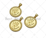 Dainty Gold Evil Eye Hand On Round Coin Shape Charms, Dainty Charms, Gold Pendant, Round Coin Necklace Charms, 18x20mm, Sku#LK170