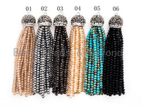 Crystal Beaded Tassel Pendants,Glass Crystal Beads,Pave CZ Rhinestone Cap, Tassel Necklace Enhancer, 3'' long, Sku#B82