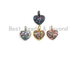 Clorful CZ Micro Pave Mini Heart Pendant, Heart Shaped Pave Pendant, Gold/Rose Gold/Silver/Gunmetal plated, 10mm, Sku#FH40