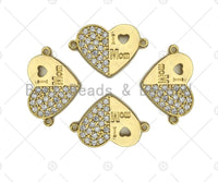 CZ Micro Pave I Love Mom Heart Shape Connector/Link, Mom Connetor, Pave Mom Bracelet Necklace Connector in Gold Finish, 16x24mm,sku#LK94