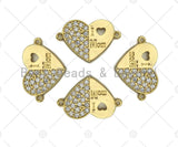 CZ Micro Pave I Love Mom Heart Shape Connector/Link, Mom Connetor, Pave Mom Bracelet Necklace Connector in Gold Finish, 16x24mm,sku#LK94