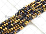 New!!! Half Gold Plated Natural Black Onyx Faceted Rondelle Beads, 4x6mm/5x8mm/6x10mm Black Onyx, 15.5'' Full Strand, Sku#UA214