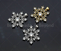 CZ Micro Pave Snowflake Pendant, Gold/Silver Plated Jewelry, Snowflake Charm Pendant, 26x23mm,sku#F1220