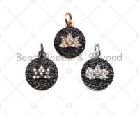 CZ Micro Pave Lotus Flower on Disc Round Charm/Pendant,Dual CZ Disc Charm , Lotus Charm,12mm, sku#F1332