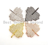 CZ Clear Micro Pave Leaf Charm Pendant, Leaf Shaped Pave Pendant, Gold/Rose Gold/Silver/Gunmetal plated, 31x36mm, Sku#F507