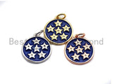 Blue Enamel Six Stars on Disc Coin Charms Pendant, Enamel Pendant,Round Enamel, Oil Drop jewelry Findings,16x20mm,sku#Z371