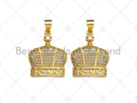 18K Gold Micro CZ Pave King Crown Pendant, Gold Crown Charm, Crown Beads, Jewelry Findings, 18x22mm,sku#LK42