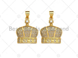 18K Gold Micro CZ Pave King Crown Pendant, Gold Crown Charm, Crown Beads, Jewelry Findings, 18x22mm,sku#LK42