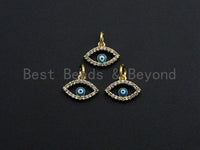 Cute CZ Micro Pave Enamel Evil Eye Pendant/Charm, Gold Plated Tiny Eye Charm, 9x12mm, sku#Z775