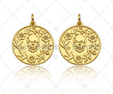 18K Dainty Gold Skull On Round Coin Shape Pendant,Gold Medallion Skull Charm,Necklace Bracelet Charm Pendant,18x20mm,Sku#Z1305