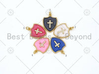 Micro Pave CZ Cross On Colorful Enamel Shield Shape Pendant,18K Gold Filled Enamel CZ Cross Charm,Enamel Jewelry, 24x18mm,Sku#L592