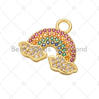 CZ Micro Pave Rainbow Cloud Charm, Gold Cloud Rainbow Pendant/Charm, 15x18mm, sku#F851P/F1170