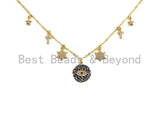 Gold Evil Eye Coin CZ Charm Necklace, Coin Necklace, Cross Star Necklace, Layering Necklace/Gold Disc Necklace, Dainty Necklace, Sku#Z710