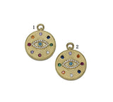 Gold Colorful CZ Evil Eye On Round Coin Charm, Sku#LX98