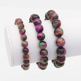 Fuchsia Green Tiger Eye Round Stretchy Bracelet, Sku#EF438