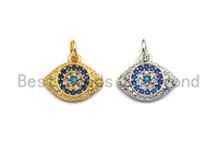 Cobalt CZ Micro Pave Oval Evil Eye Shape Pendant,Cubic Zirconia Oval Charm,Gold/Silver Tone,11x13mm,sku#Y225