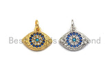 Cobalt CZ Micro Pave Oval Evil Eye Shape Pendant,Cubic Zirconia Oval Charm,Gold/Silver Tone,11x13mm,sku#Y225