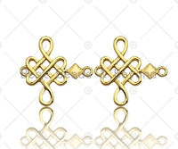 CZ Micro Pave Lucky Chinese knot Pendant/Charm/Connector, Propitious Cubic Zirconia Pendant, 18K Gold Tone, 18mm, Sku#Y270