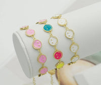 Gold Enamel Smiley Face Adjustable Bracelet, Sku#JL152