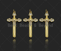 Gold Filled CZ Micro Pave Cross Sword Shape Pendant, 18K Gold Filled Cross Charm, Necklace Bracelet Charm Pendant, 40x21mm,Sku#Y459