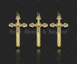 Gold Filled CZ Micro Pave Cross Sword Shape Pendant, 18K Gold Filled Cross Charm, Necklace Bracelet Charm Pendant, 40x21mm,Sku#Y459