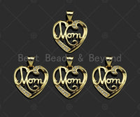 Gold Filled CZ Micro Pave Mom word On Heart Shape Pendant, 18K Gold Filled Heart Charm, Mother's Day,Necklace Pendant,18x18mm,Sku#LD123