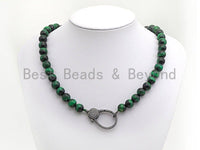 Green Tiger Eye Attachment Necklace with Large CZ Pave Gunmetal clasp, 18 long, sku#D37