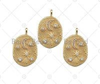 CZ Micro Pave Moon Star Evil Eye Star On oval Shape Pendant/Charm,CZ 14K Dainty Gold Charm, Necklace Bracelet Charm Pendant,21x32mm,Sku#CP19