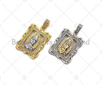 CZ Micro Pave Virgin Mary On European Rectangular Frame Charms, Dural Color Pendant, Rectangular Necklace Charms, 18x26mm, Sku#F1275