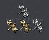 CZ Micro Pave Dragonfly Shape Pendant/Charm,Dragonfly  Cubic Zirconia Pendant, Silver/Gold Tone,24x17mm,Sku#L316