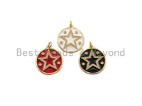 Enamel Colorful Five Star On Round Coin Pendant,CZ Micro Pave Oil Drop pendant,Enamel pendant,Enamel Jewelry, 21x23mm,sku#Z633