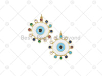 Colorful CZ Micro Pave Enamel Round Evil Eye On Coin Shape Pendant, 18K Gold Filled Evil Eye Charm, Necklace Pendant,30x33mm, Sku#LK481