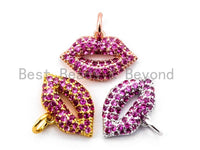 CZ Micro Pave Fuchsia Sexy Lip Pendant/Charm, Cubic Zirconia Pendant/charm,10x15mm, 1pc or 2pcs sku#Y12