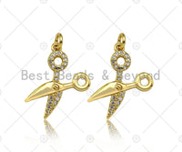 CZ Micro Pave Scissors Shape Pendant,18K Dainty Gold Charm,