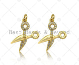 CZ Micro Pave Scissors Shape Pendant,18K Dainty Gold Charm,