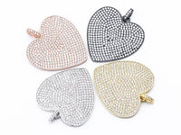 CZ Clear/Black Micro Pave Heart Pendant, Heart Shaped Pave Pendant, Gold/Rose Gold/Silver/Gunmetal plated, 30x36.5mm, Sku#F107