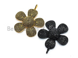 48x58mm CZ Micro Pave Large Daisy Flower Pendant, Black Cubic Zirconia Pave Mega Floral Pendant in Gold Black Finish,sku#F355