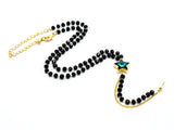 Black Beaded Star choker with Y-Drop, Dainty Gold Black Choker, Black Rosary Choker, Pearl Choker, Short Necklace, Y-Drop Necklace, SKU#P5