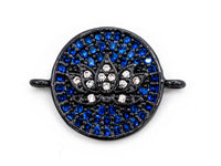CZ Micro Pave Lotus Flower on Cobalt Plated Disc Round Connector, CZ Cubic Zirconia Space Connector, Yoga Charms, 20mm,sku#Y23